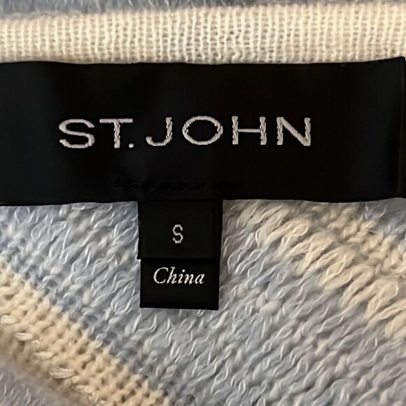 St. John Cashmere Linen Striped V Back Short Sleeves Sweater Top - Picture 14 of 14